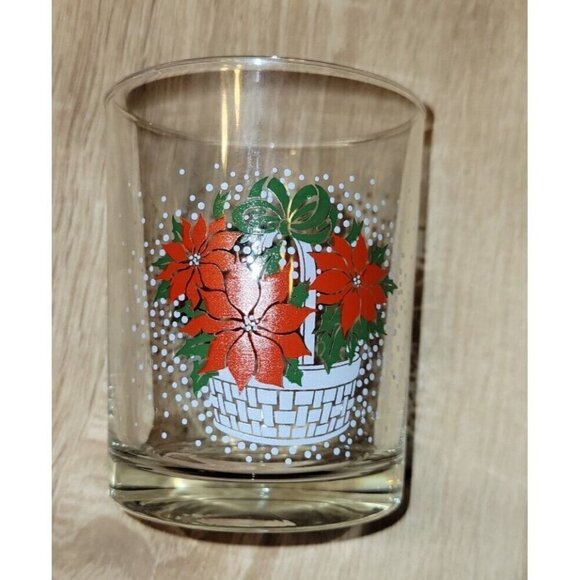 Vintage Luminac Double Old Fashioned Drinking Glasses Set Of 3 Poinsettia Basket - Picture 2 of 3